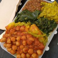 4 dishes w rice at Red Tent Ethiopia in South East London