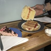 Rhubarb slice & vegan sausage sandwich 😋   at Blondes in Cottingham