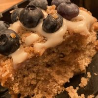 Vegan banana cake with caramel drizzle and blueberries  at The Mad Batter in Cape May