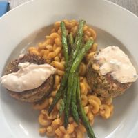 vegan crab cakes with mac and cheese at The Mad Batter in Cape May