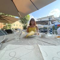 Large outdoor terrace - extra tables in for busy Saturday night   at Felice Ristorante Pizzeria in Lucca