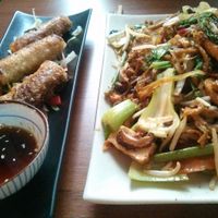 vegetables with tofu + spring rolls. very good! at Soy in Berlin