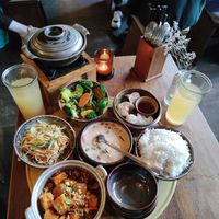 Menu for 2 people and sparkling apple juice at Soy in Berlin