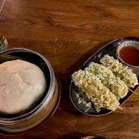 Bao bun and tofu fried skewers  at Soy in Berlin