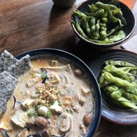 Edamame and a noodle soup   at Soy in Berlin