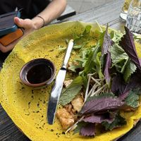 Vietnamese pancake. The yellow part underneath is tasty  at Soy in Berlin