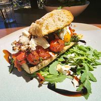 Vegan bruschetta at Livefast Cafe in Halls Gap