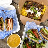 Caprese sandwich, Muenster Mac and cheese and Bllsht sandwich  at Fru Fru Terra in Portland