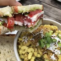 Caprese sandwich with cup of Mac & Cheese at Fru Fru Terra in Portland