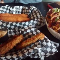 Corn dogs, deep fried pickles, chili fries. at The Buckingham in Edmonton