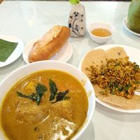 Mushroom curry with yam and carrot. Cracker with mushroom at Bong Sung Vegetarian Food - District 1 in Ho Chi Minh City