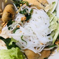 Bun cha giao - rice vermicelli, peanut, basil, cucumber, cut up vegetarian spring roll salad at Bong Sung Vegetarian Food - District 1 in Ho Chi Minh City