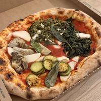 4 Stagione Vegana Pizza (Vegan 4 Seasons) It was like having 4 different pizzas - a quater for each flavour  at Pizzeria Prima O Poi  in Rimini