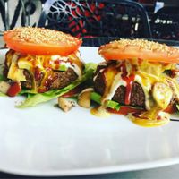 Bunless veggie burgers at Purolove Vegan Gourmet in Panama City