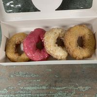 Vanilla, pomegranate, lemon, and cinnamon sugar vegan potato donuts    at The Holy Donut - Park Ave in Portland