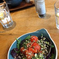 Portobello mushrooms and soup of the day at Henderson's Vegan in Edinburgh