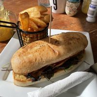 Vegan burger at Uki Cafe in Uki