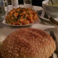 vegan burger, penne tomato pesto, veggie soup at Nonna in Athens