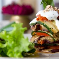 The Eggplant Lasagna (vegan) at Malaika Secret Moksha in Sanur