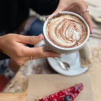 OAT MILK CAPPU
WITH RASPBERRY CHEESECAKE... YUM !! at Organic Market and Food in Marbella