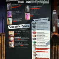 Menu with non-vegan stuff crossed out. (Very customizable though)  at Aloha Smoothie Company in Wildwood