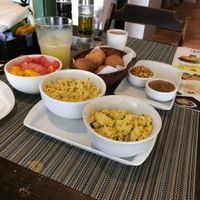 Breakfast with extra tofu instead of cashew yoghurt and extra buns instead of the plum muffin and brownie at Green's - Asa Norte in Brasilia