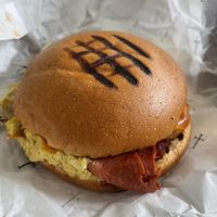 Egg and bacon breakfast roll   at Smith & Deli in Collingwood
