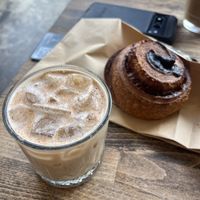 Iced chai and Vegemite scroll  at Smith & Deli in Collingwood