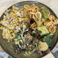 Salad plate with eloté, red pesto pasta & mushroom salad   at Smith & Deli in Collingwood
