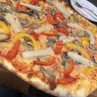 Vegan version of Vegetarian pizza (salad bar included in the price)  at Pizzeria Da Mario in Oulu