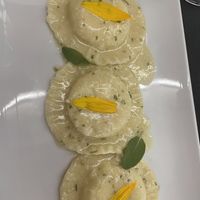 Potato filled ravioli in vegan butter and sage  at Lord Bio in Macerata