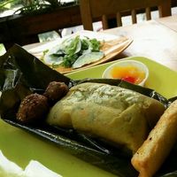 Tamal imitación pollo desmechado  at El Vegano Andante in Medellin