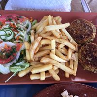 Vegan veggie burger at La Frontera in Fisterra
