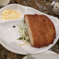 Deep fried 'pork' cutlet, tastes more like beancurd (soy) & very tasty vegan mayo at Green Veggie 天然齋 in Hong Kong Island