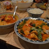 Vegan massaman curry (left) and panang curry (right). at Sabai Sabai in Toronto