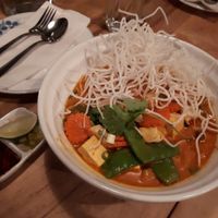 Vegan khao soi. Yellow curry, coconut milk, tofu, vegetables, and rice noodles. Yum.  at Sabai Sabai in Toronto