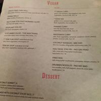 Vegan menu at Sabai Sabai in Toronto