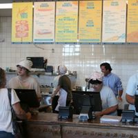 Counter with menu at Amy's Drive Thru in Rohnert Park