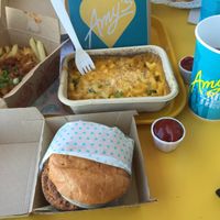 Loaded fries, Mac n chz and a burger! at Amy's Drive Thru in Rohnert Park
