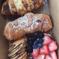Hamm and cheeze croissant, almond croissant, fruit pastry at Passion Flour Patisserie in Salt Lake City