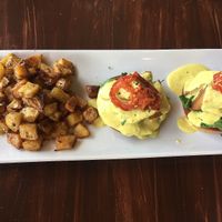 Avocado benny sandwich with potatoes at Passion Flour Patisserie in Salt Lake City