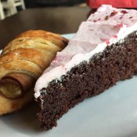 Chocolate cake with raspberry frosting, ham & cheese croissant  at Passion Flour Patisserie in Salt Lake City