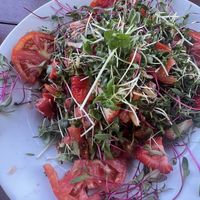 Special today. Micro greens strawberry salad  at The New Dodge's Market in Elmer