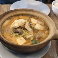‘Beef’, Chinese cabbage, mushrooms and tofu in satay sauce  at Vege Saveurs in Paris