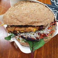 Vegan Nacho Burger at Veggie Velo in Adelaide