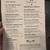 Updated menu  at Veggie Vie in Adelaide