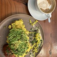 Vegan tofu scramble and add avocado  at Veggie Vie in Adelaide