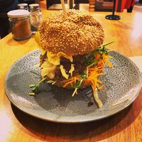 Mushroom Schnitzel Burger. Omg so good!! at Veggie Vie in Adelaide