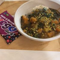 Eggplant curry with pumpkin and brown rice. Bloody delicious  at Veggie Vie in Adelaide