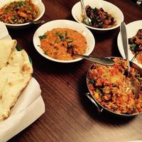 Main course, 3 vegetable dishes all 100% vegan :) at Singh's in Gravesend